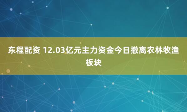 东程配资 12.03亿元主力资金今日撤离农林牧渔板块