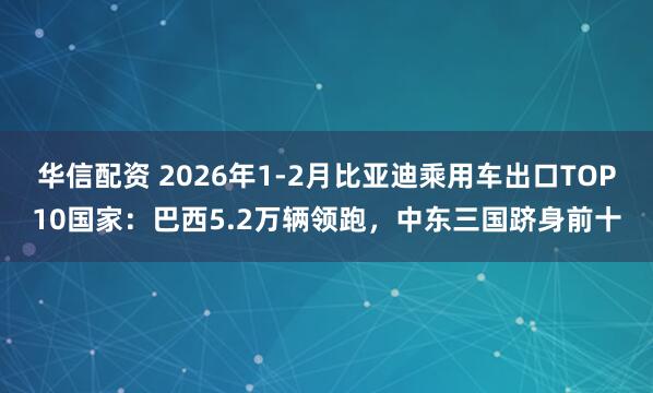 华信配资 2026年1-2月比亚迪乘用车出口TOP10国家：巴西5.2万辆领跑，中东三国跻身前十